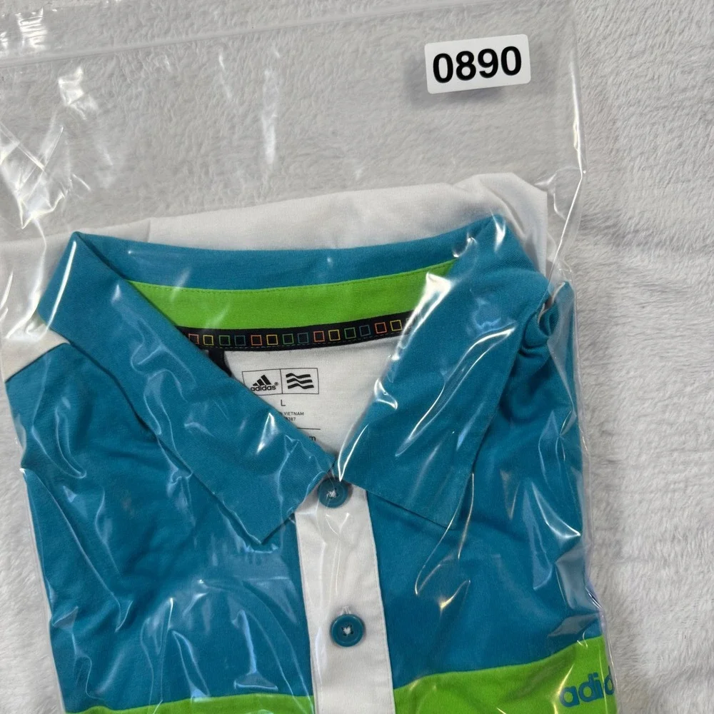Adidas Golf Polo Shirt Mens Large White Teal Blue Green‎ Excellent Colorblock